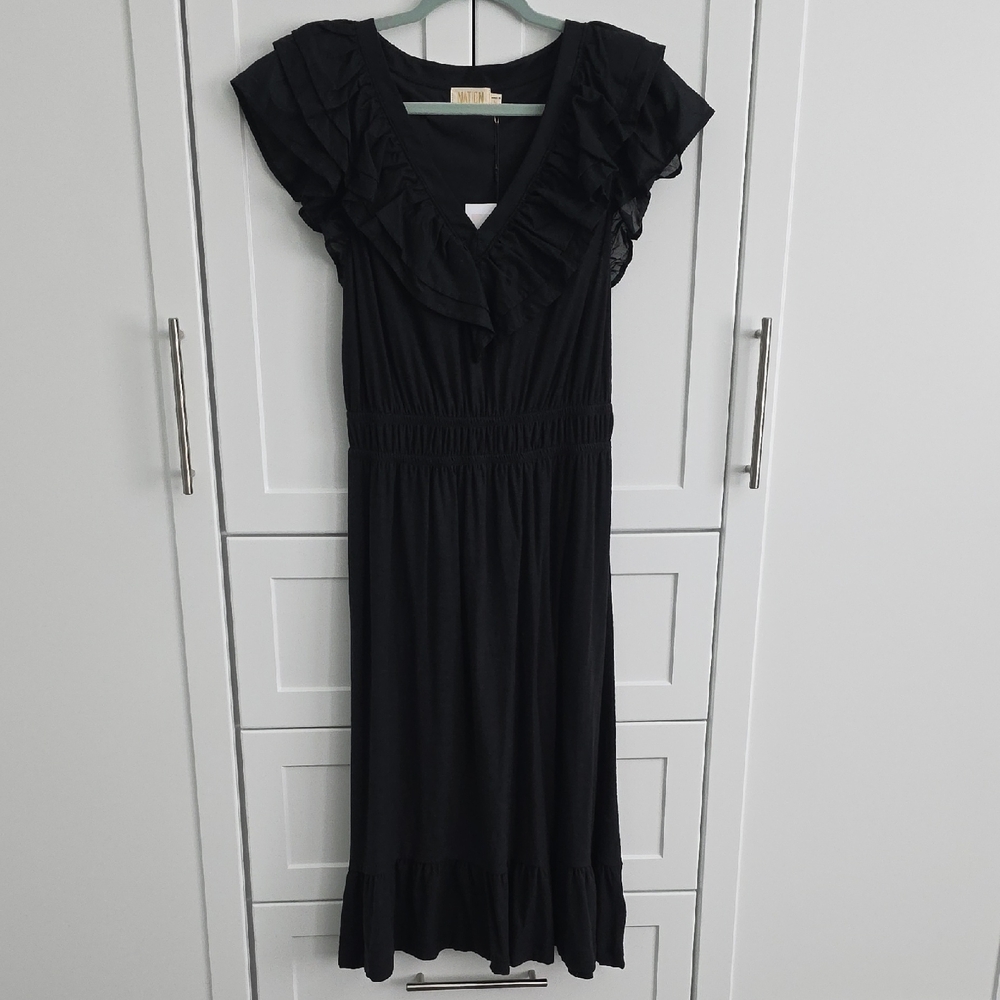 Nation LTD Black Ruffled Midi Dress